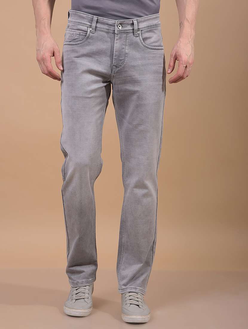 men grey washed mid rise full length jeans