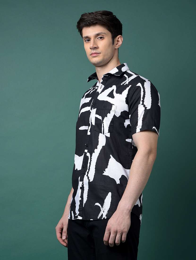 men printed short sleeve slim fit casual shirt