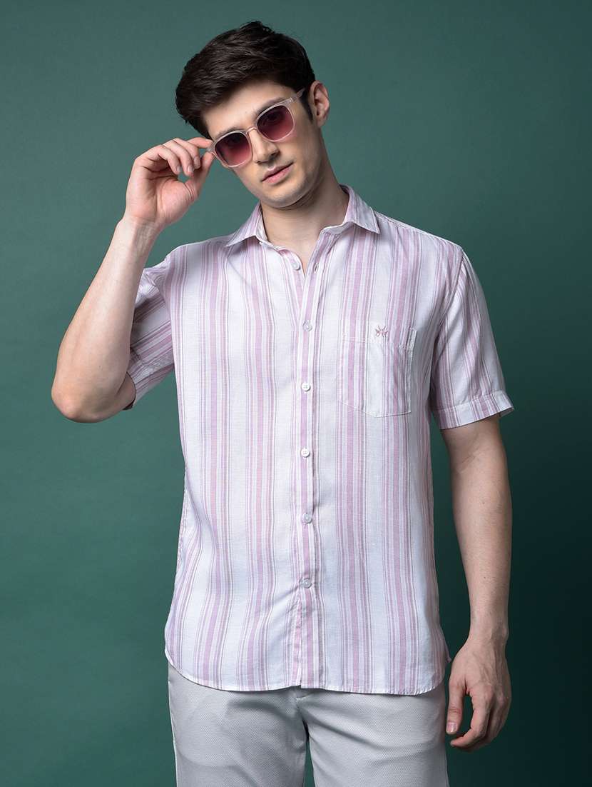 men striped short sleeve slim fit casual shirt