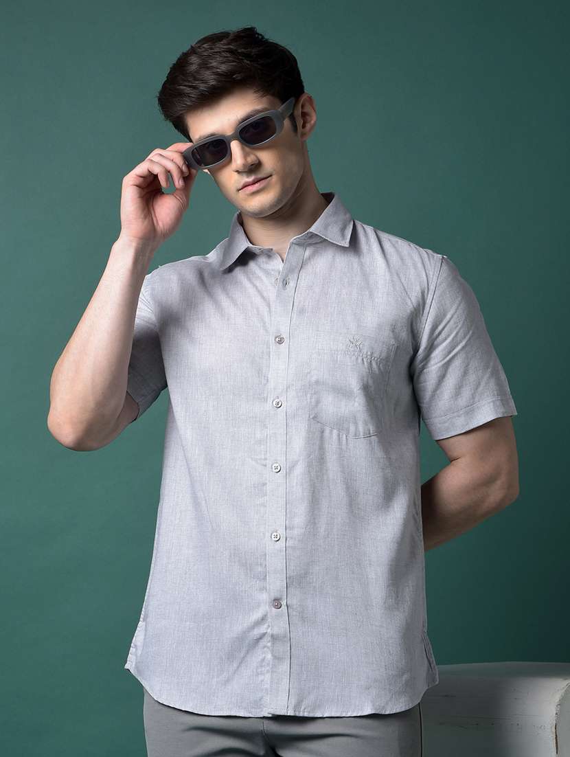 men solid short sleeve slim fit casual shirt