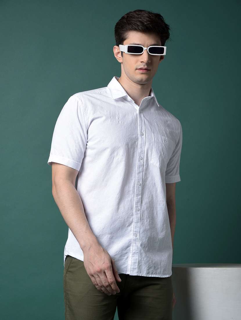 men solid short sleeve slim fit casual shirt