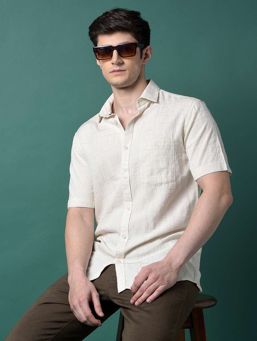 men solid short sleeve slim fit casual shirt