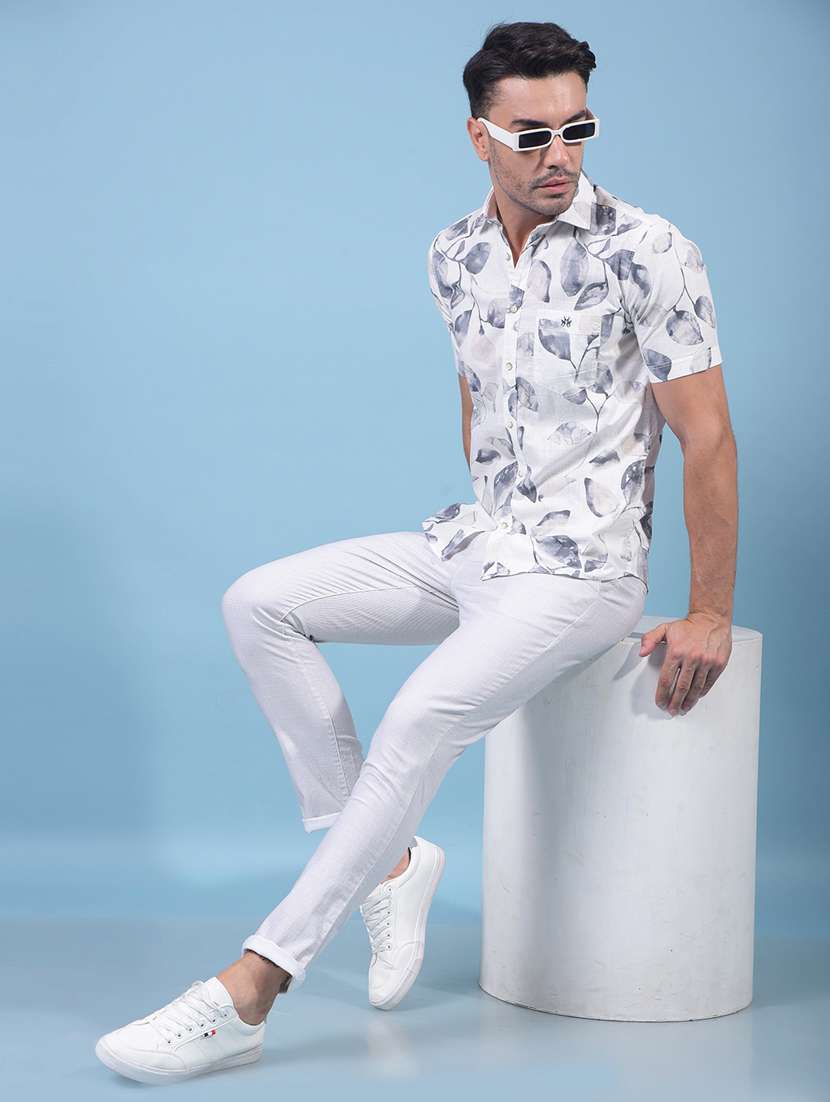 men printed short sleeve slim fit casual shirt - 21956836 -  Standard Image - 5