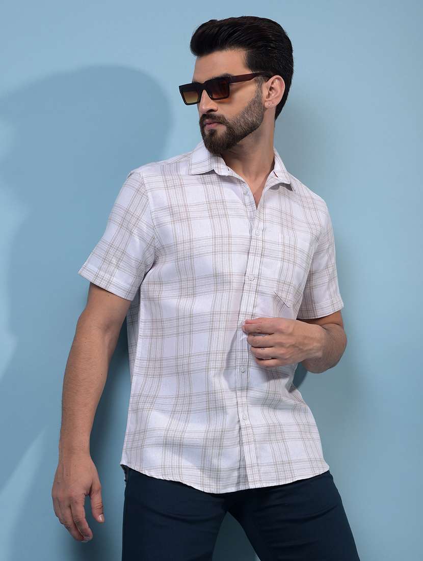 men checkered short sleeve slim fit casual shirt