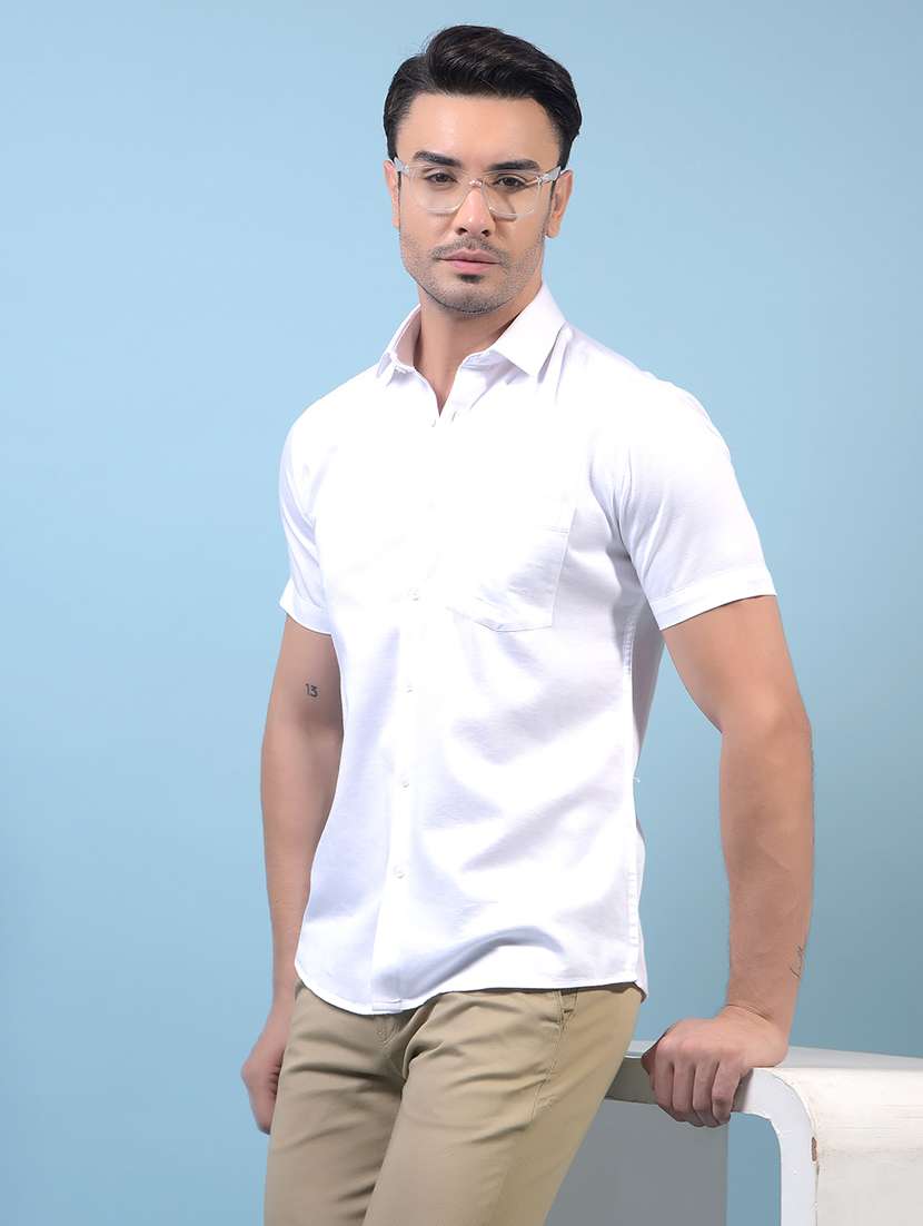 men solid short sleeve slim fit casual shirt