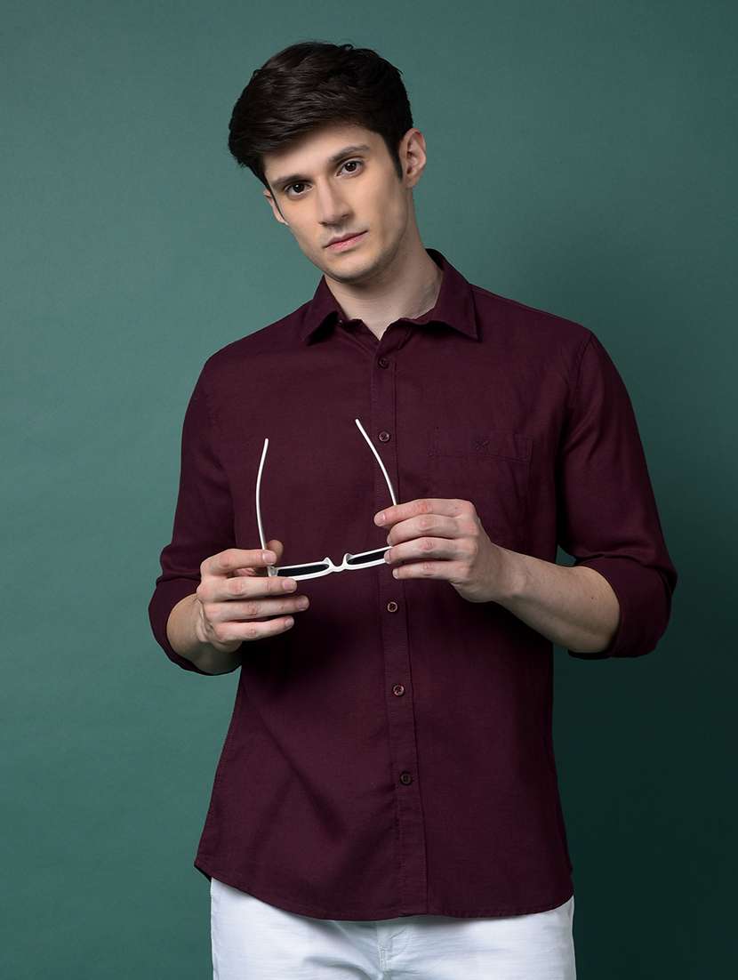 men solid long sleeve slim fit casual shirt