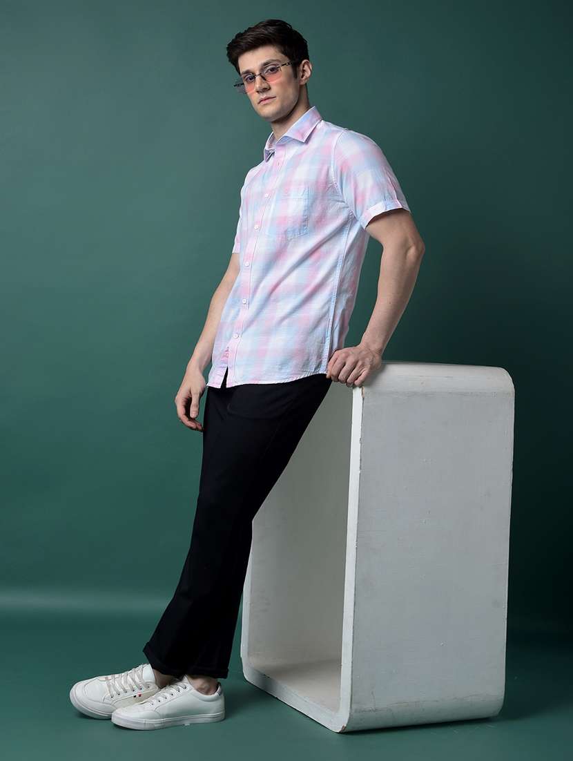 Men Checkered Short Sleeve Slim Fit Casual Shirt - 21956846 -  Standard Image - 5
