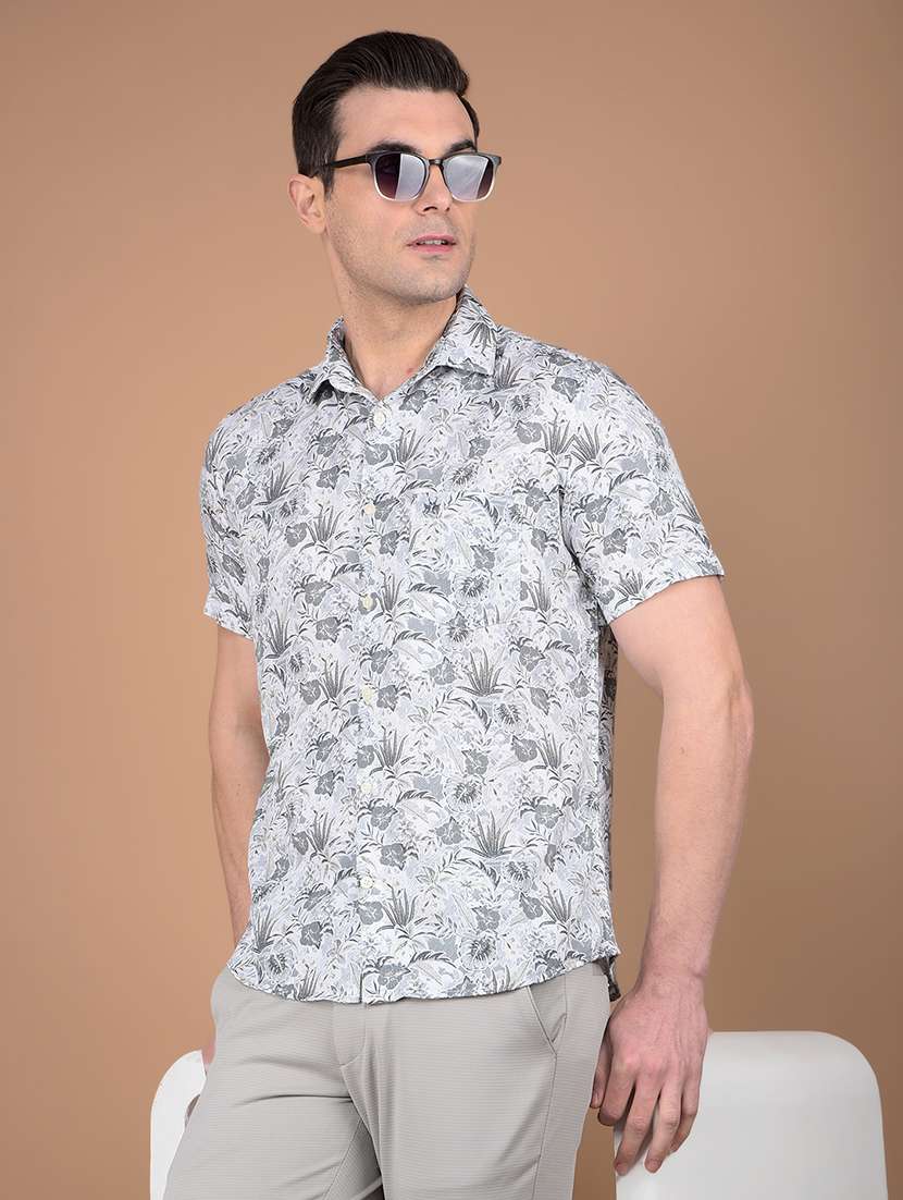 men printed short sleeve slim fit casual shirt