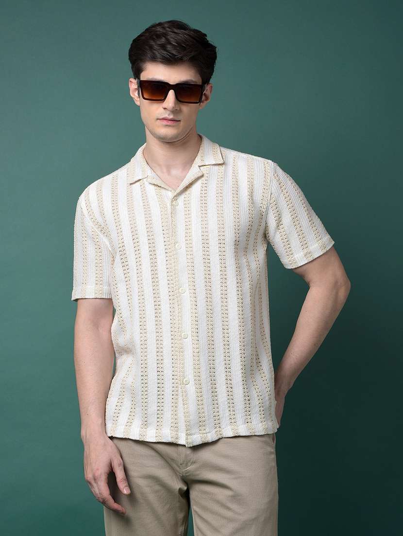 men self design short sleeve slim fit casual shirt