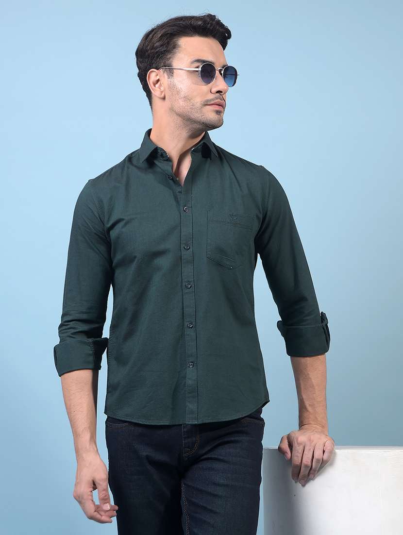 men solid long sleeve slim fit casual shirt