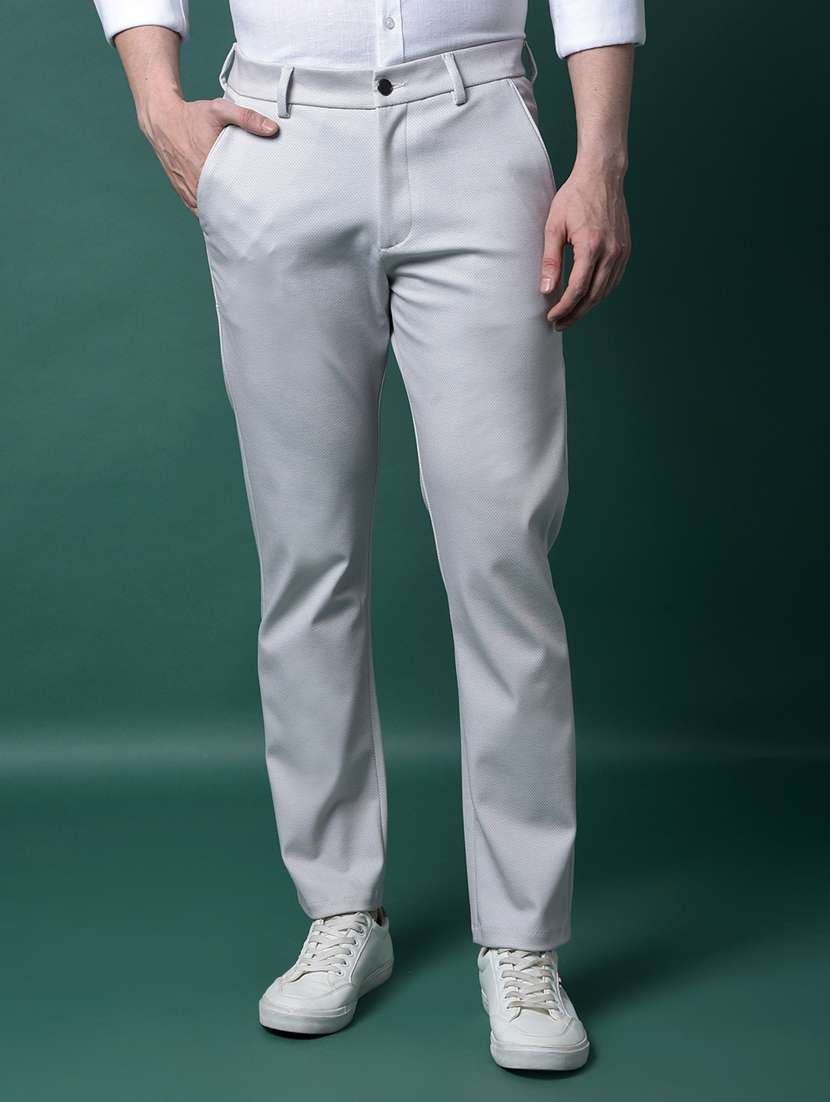 men solid mid rise flat front casual chinos 