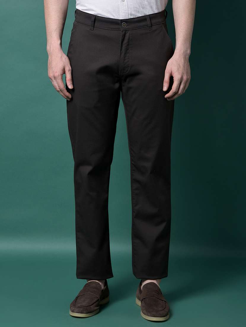 men solid mid rise flat front casual chinos 