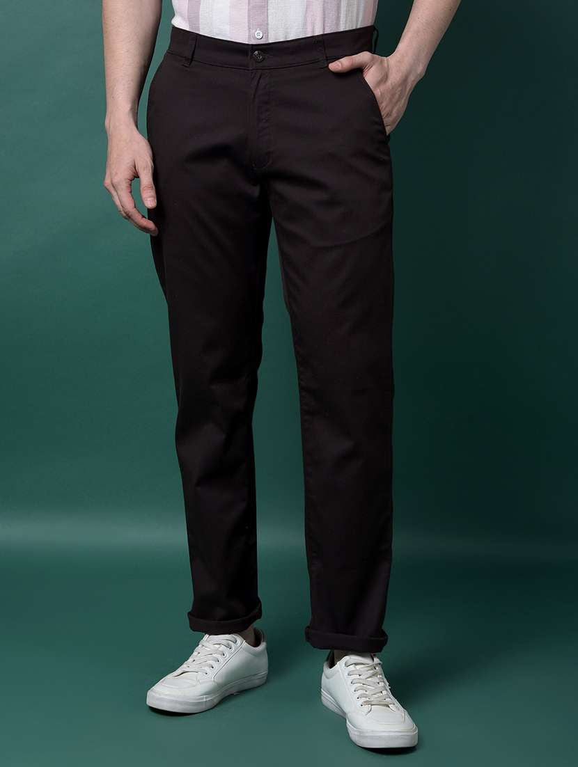 men solid mid rise flat front casual chinos 