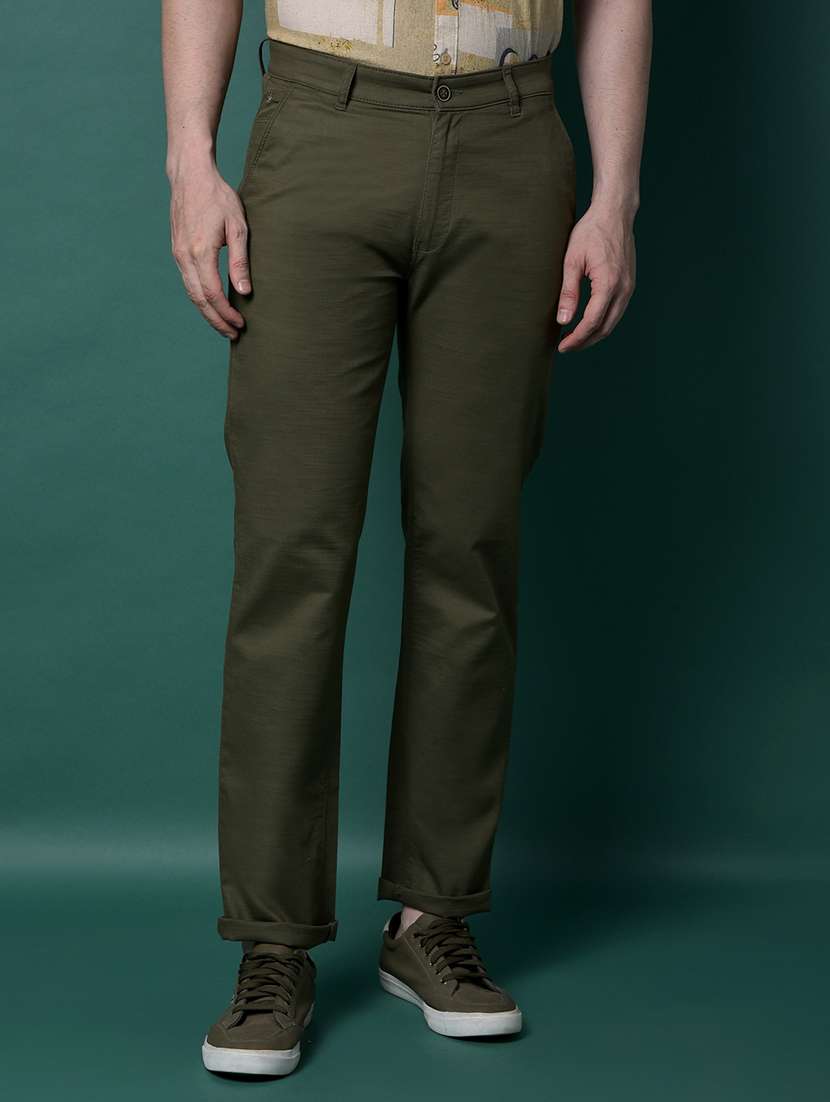 men solid mid rise flat front casual chinos 