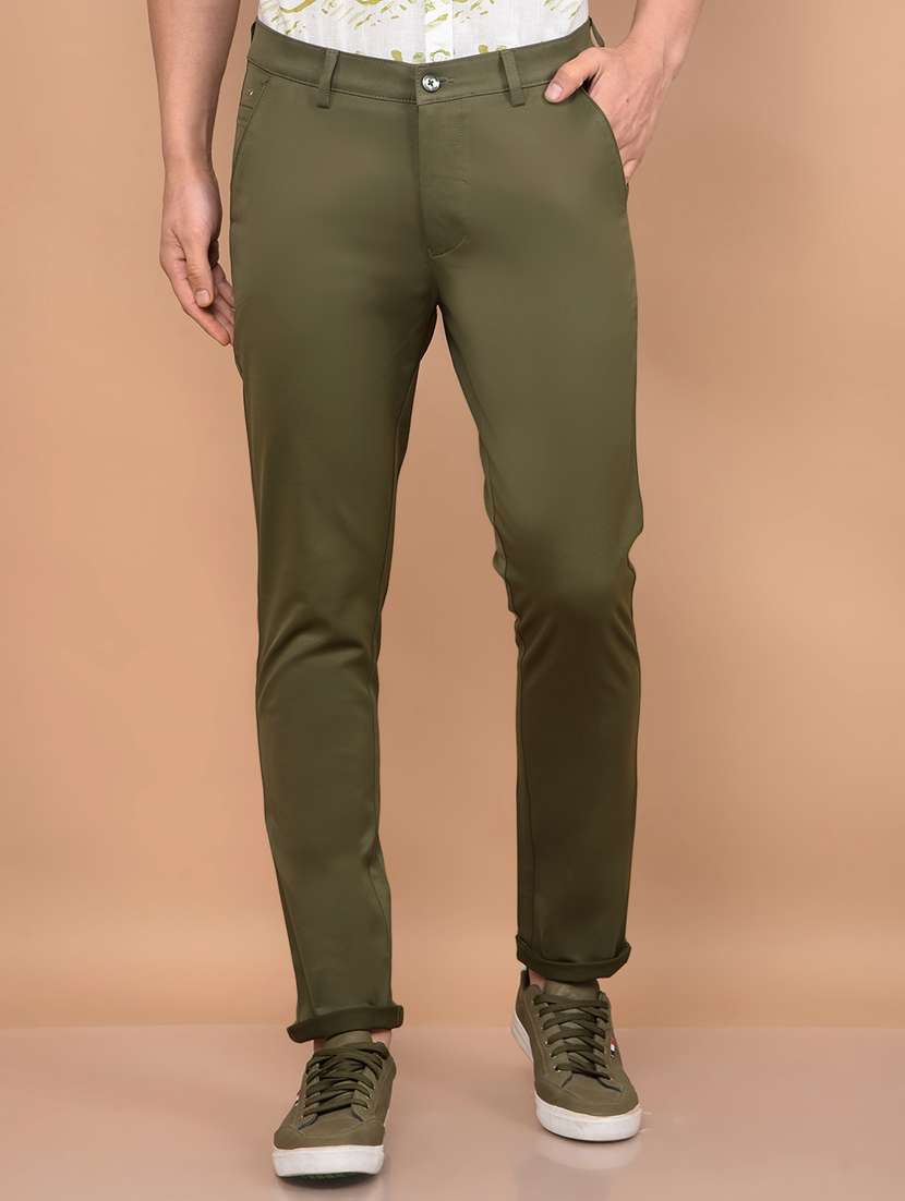 men solid mid rise flat front casual chinos 