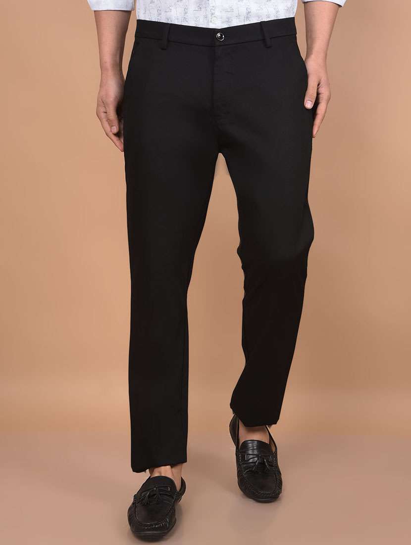 men solid mid rise flat front casual chinos 