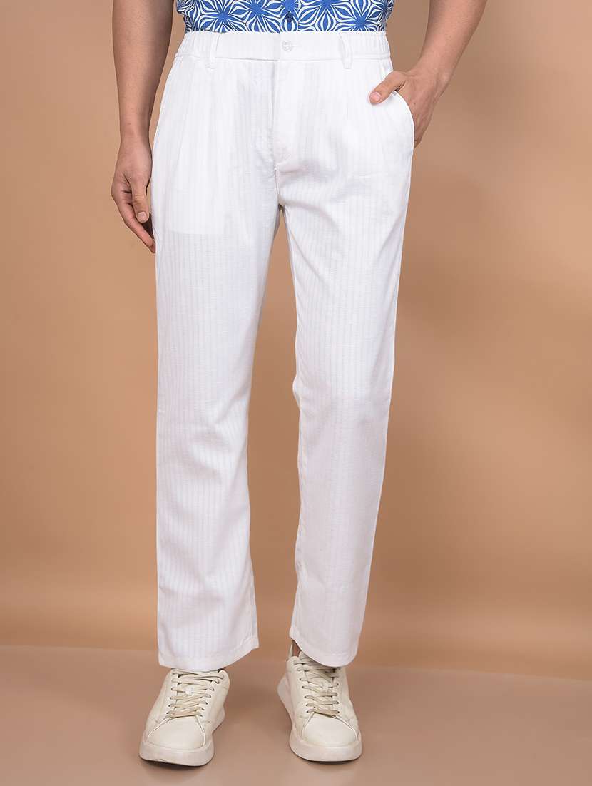 men striped md rise flat front casual chinos 