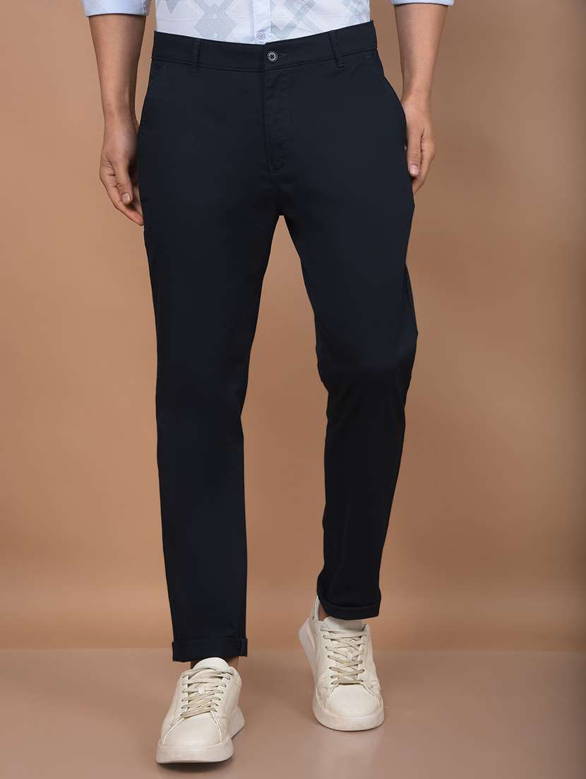 men solid mid rise flat front casual chinos 