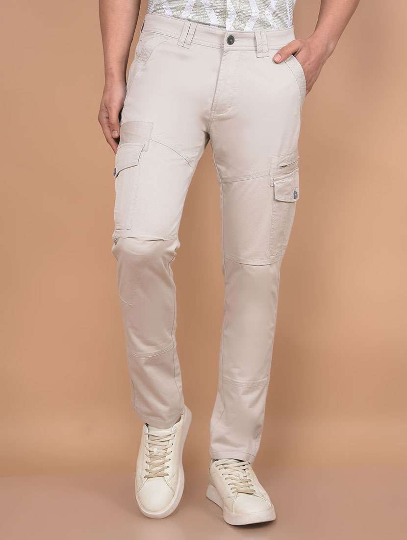 men grey solid mid rise regular fit cargo