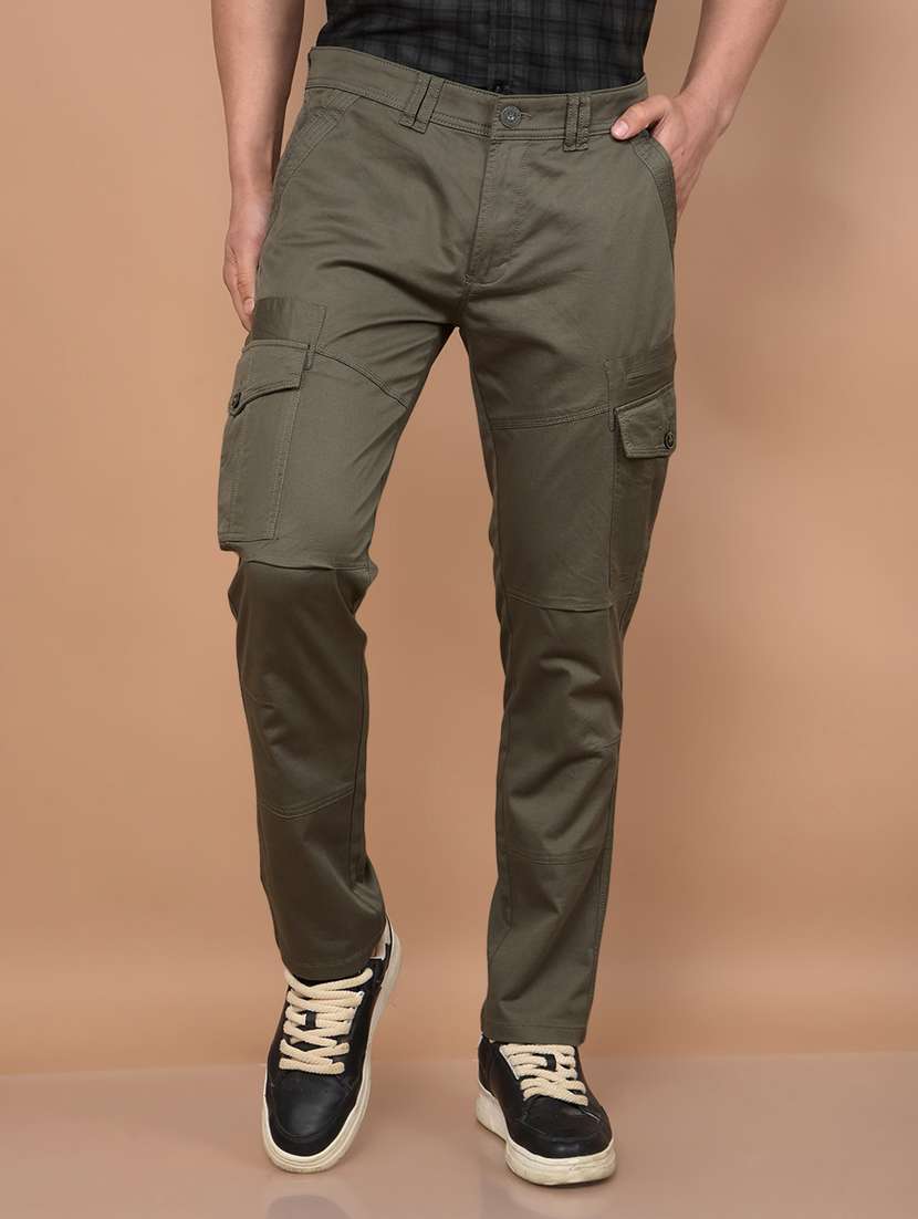 men olive solid mid rise relaxed fit cargo