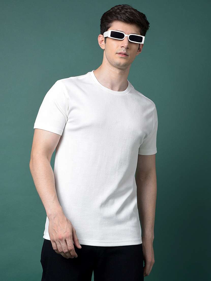 men white solid short sleeve slim fit t-shirt