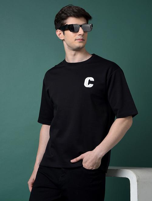 men black solid short sleeve oversized t-shirt - 21956896 - Standard Image - 0