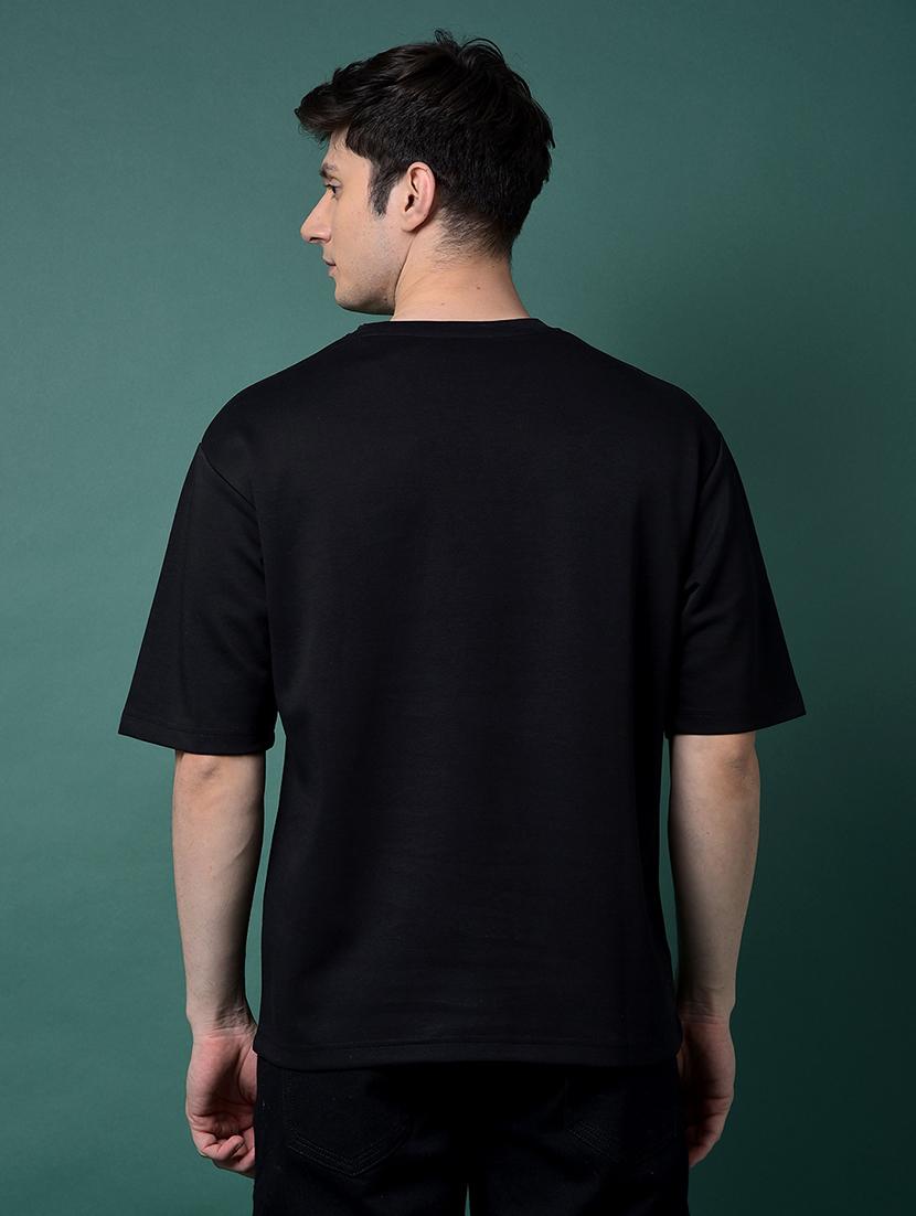 men black solid short sleeve oversized t-shirt - 21956896 - Standard Image - 3