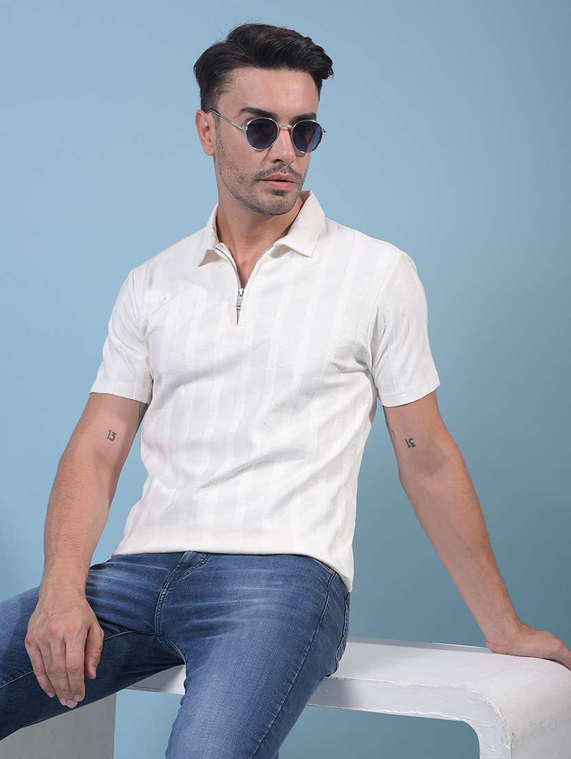 men striped short sleeve slim fit polo t-shirt