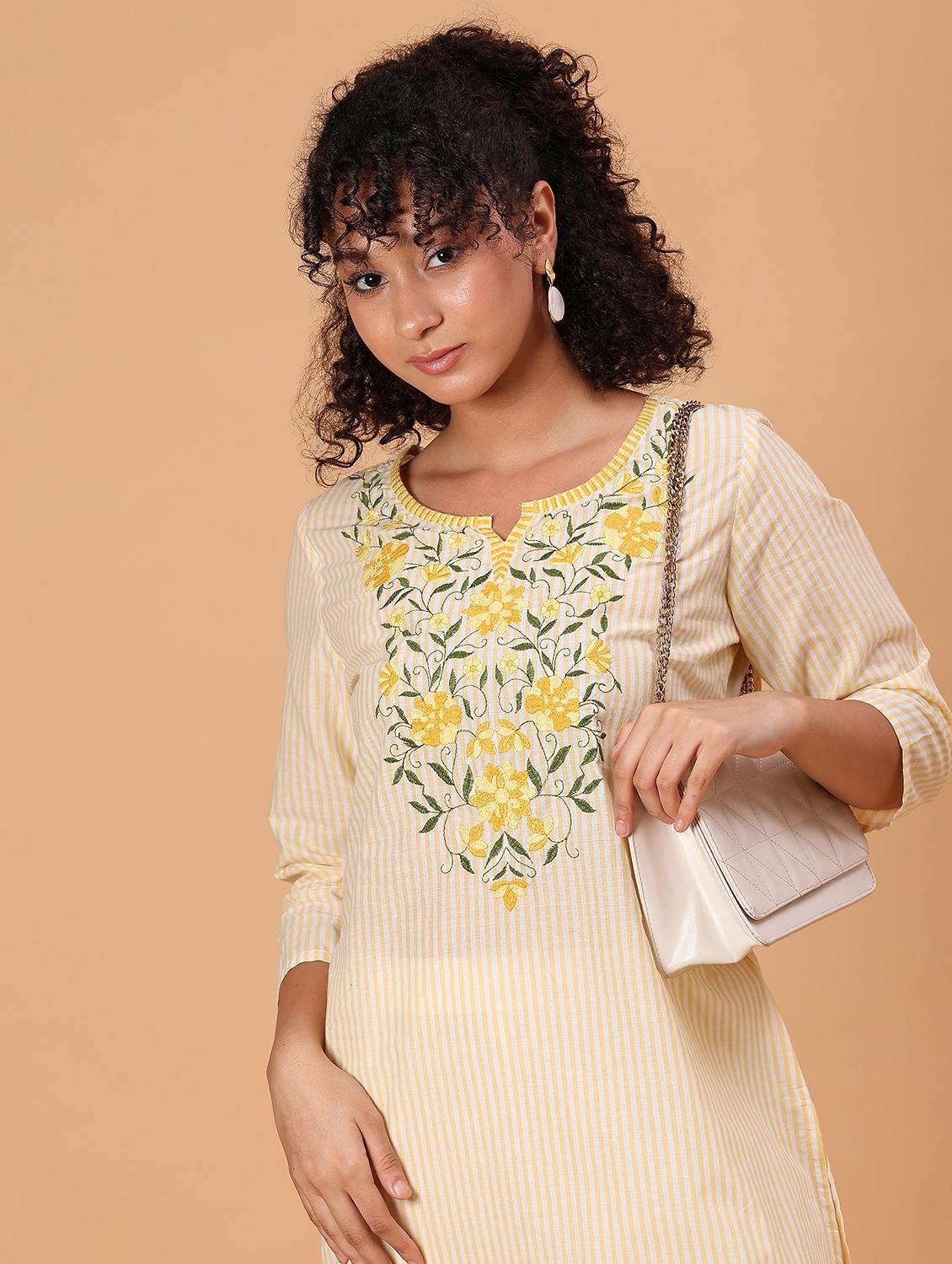 yellow cambric kurta - 21956926 - Zoom Image - 0