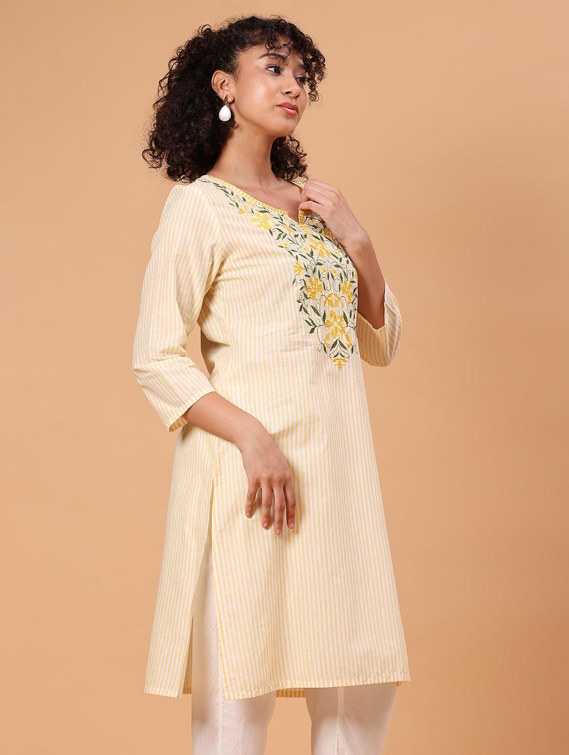 yellow cambric kurta - 21956926 - Standard Image - 5