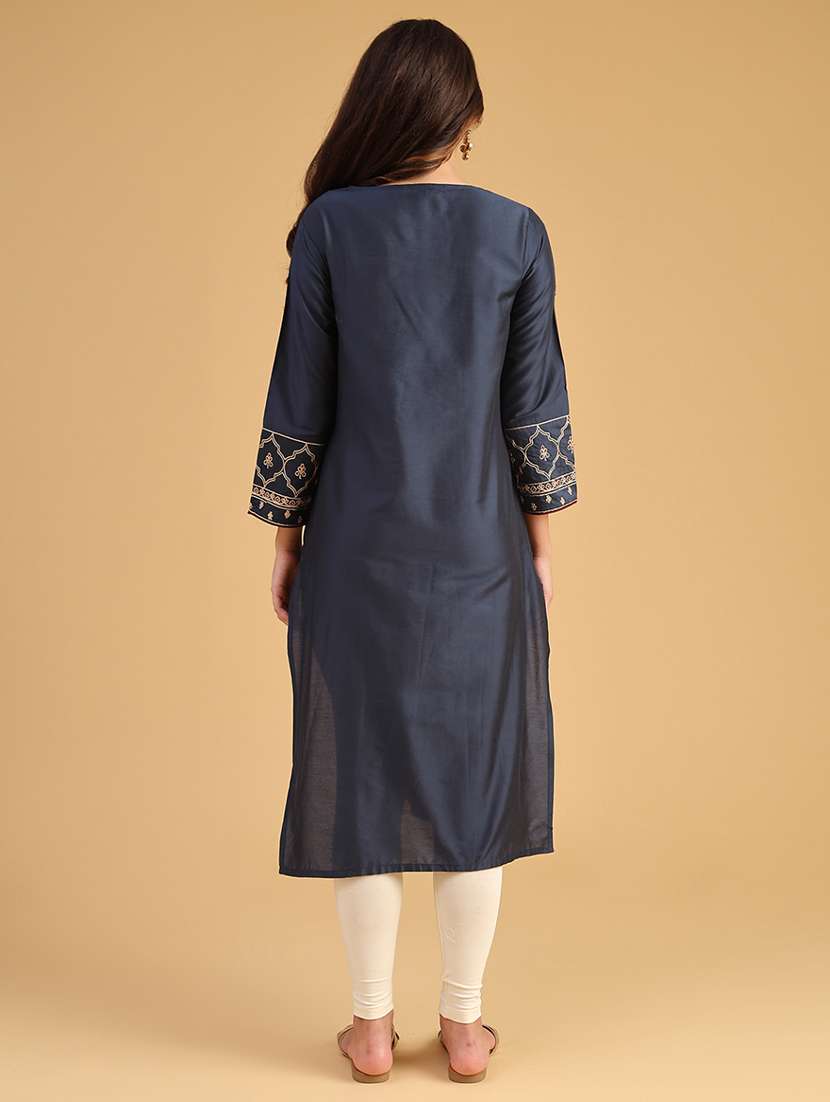 women embroidered long sleeve straight kurta - 21956932 -  Standard Image - 3