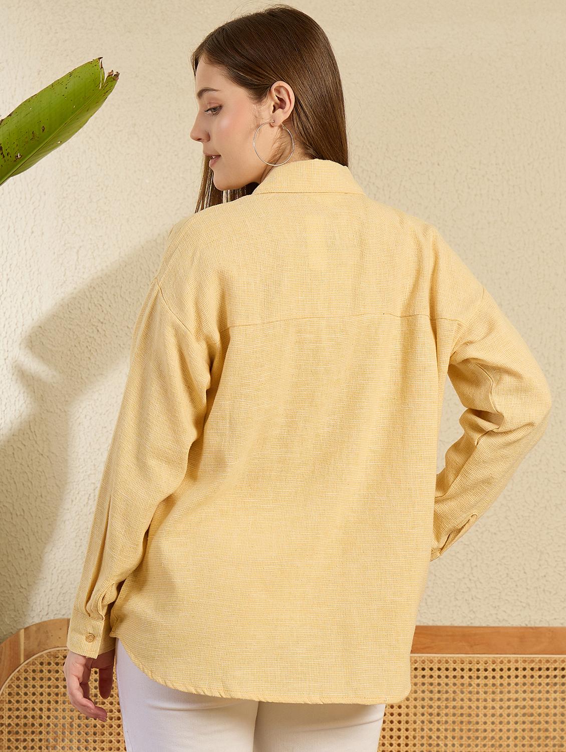women yellow solid collared long sleeve shirt - 21956935 - Standard Image - 3