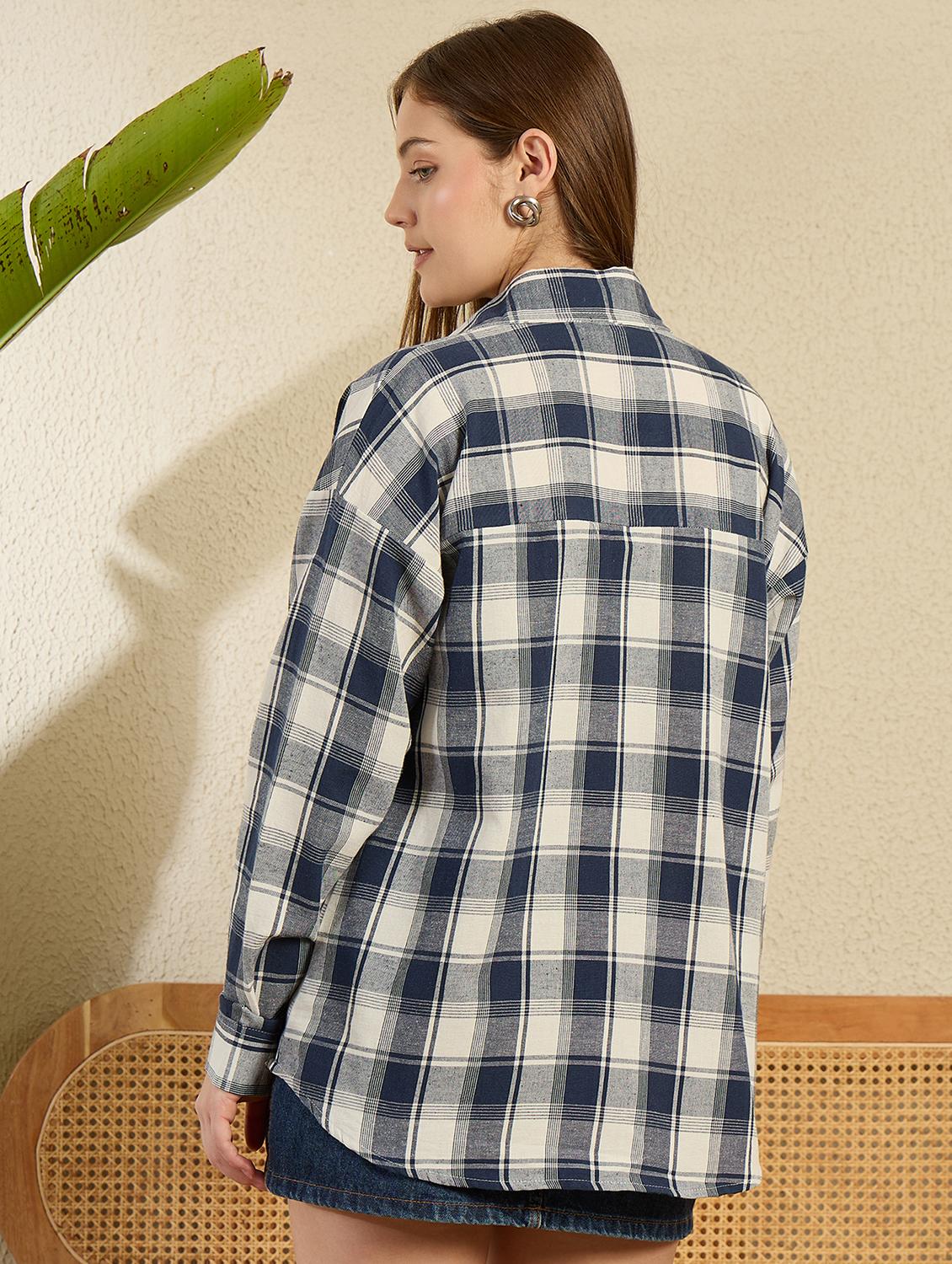women checkered collared long sleeve oversized shirt - 21956937 - Standard Image - 3