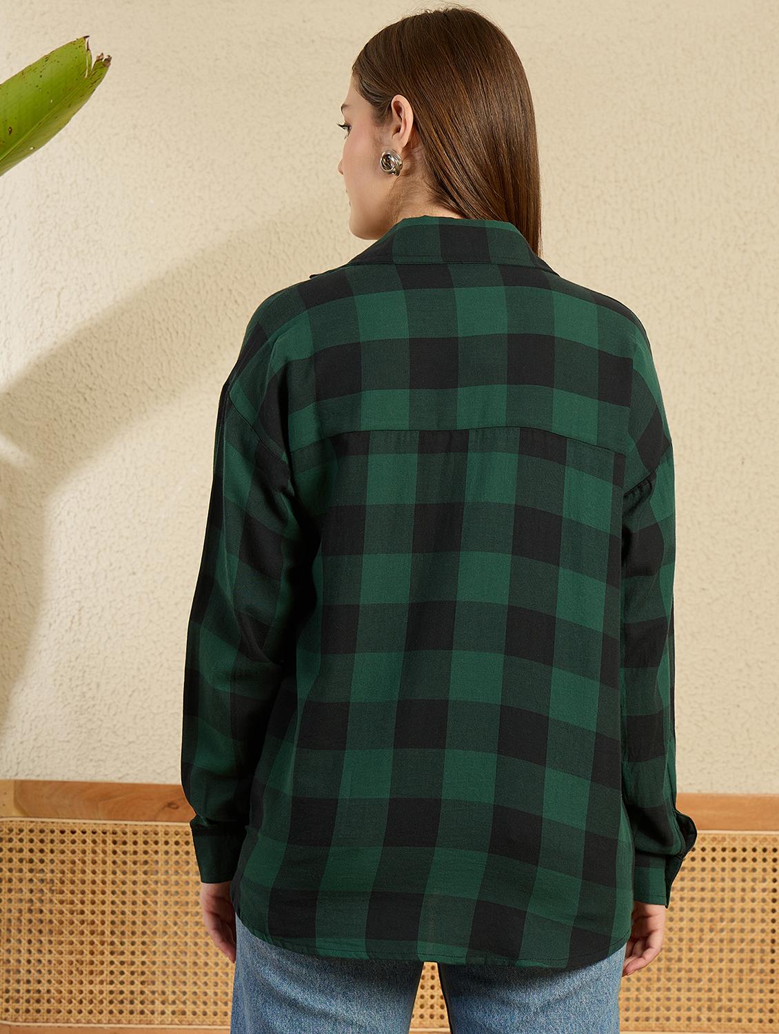 women checkered collared long sleeve oversized shirt - 21956940 - Standard Image - 3