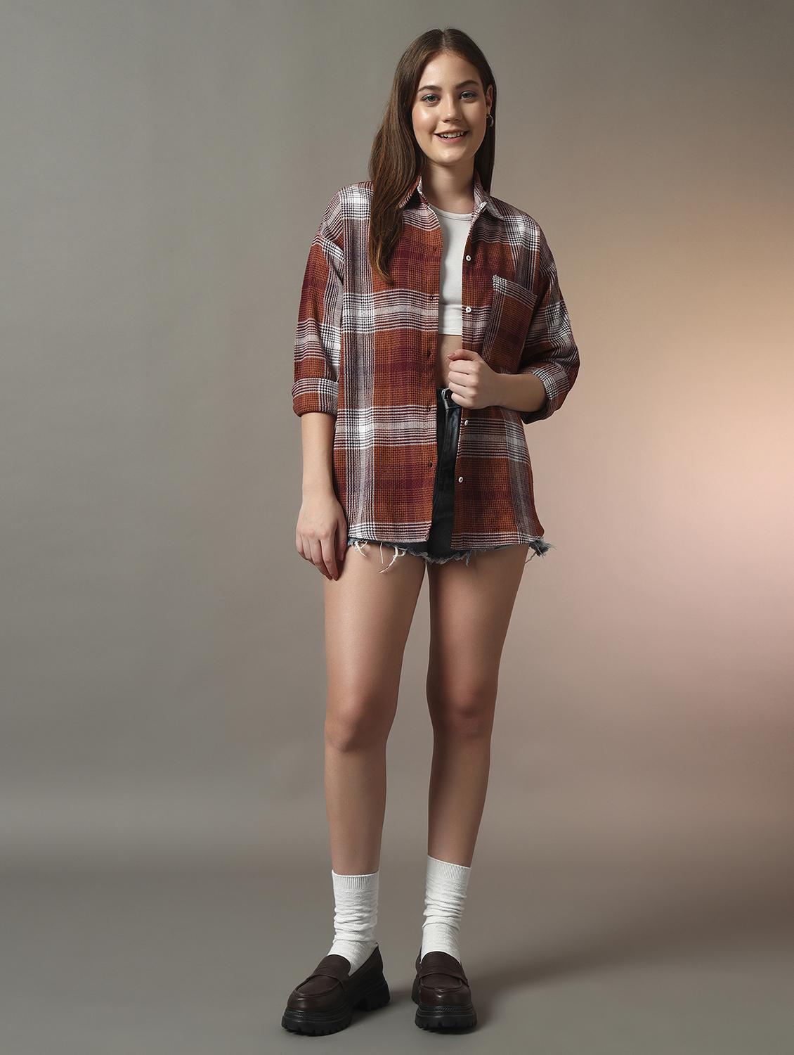 women checkered collared long sleeve oversized shirt - 21956942 - Standard Image - 5
