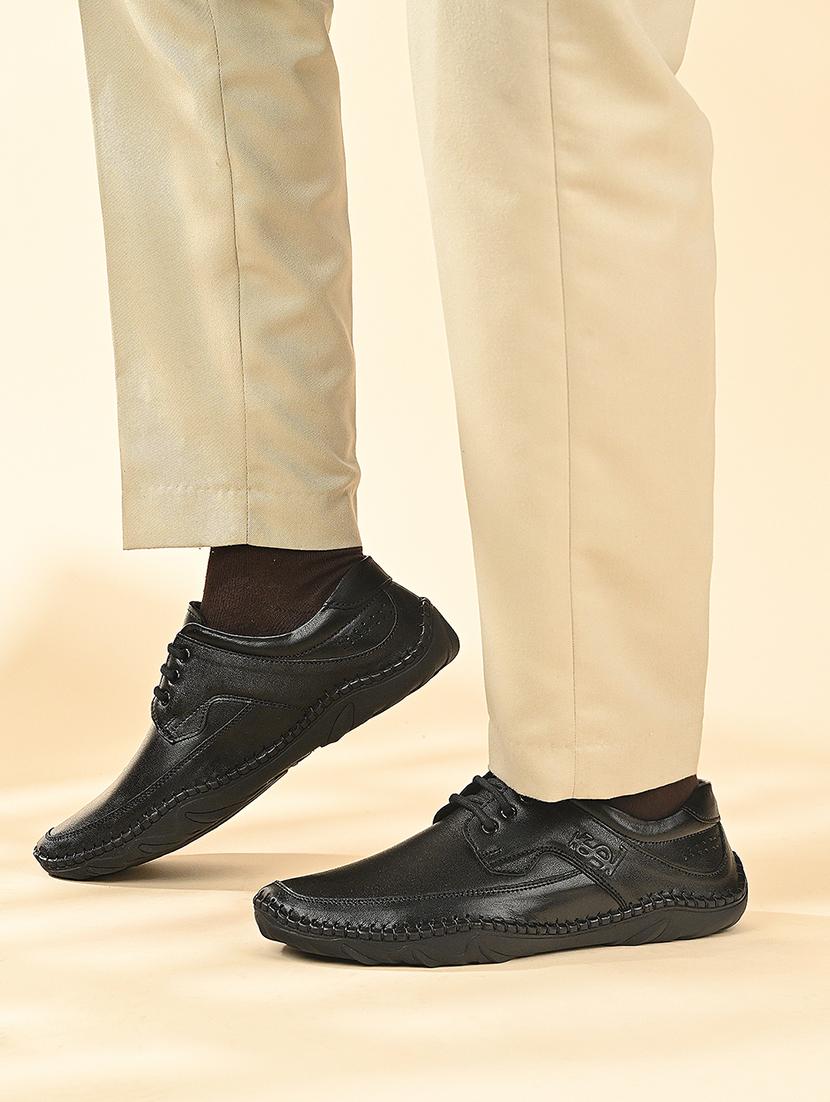 men black solid lace-up derby - 21956948 - Standard Image - 5