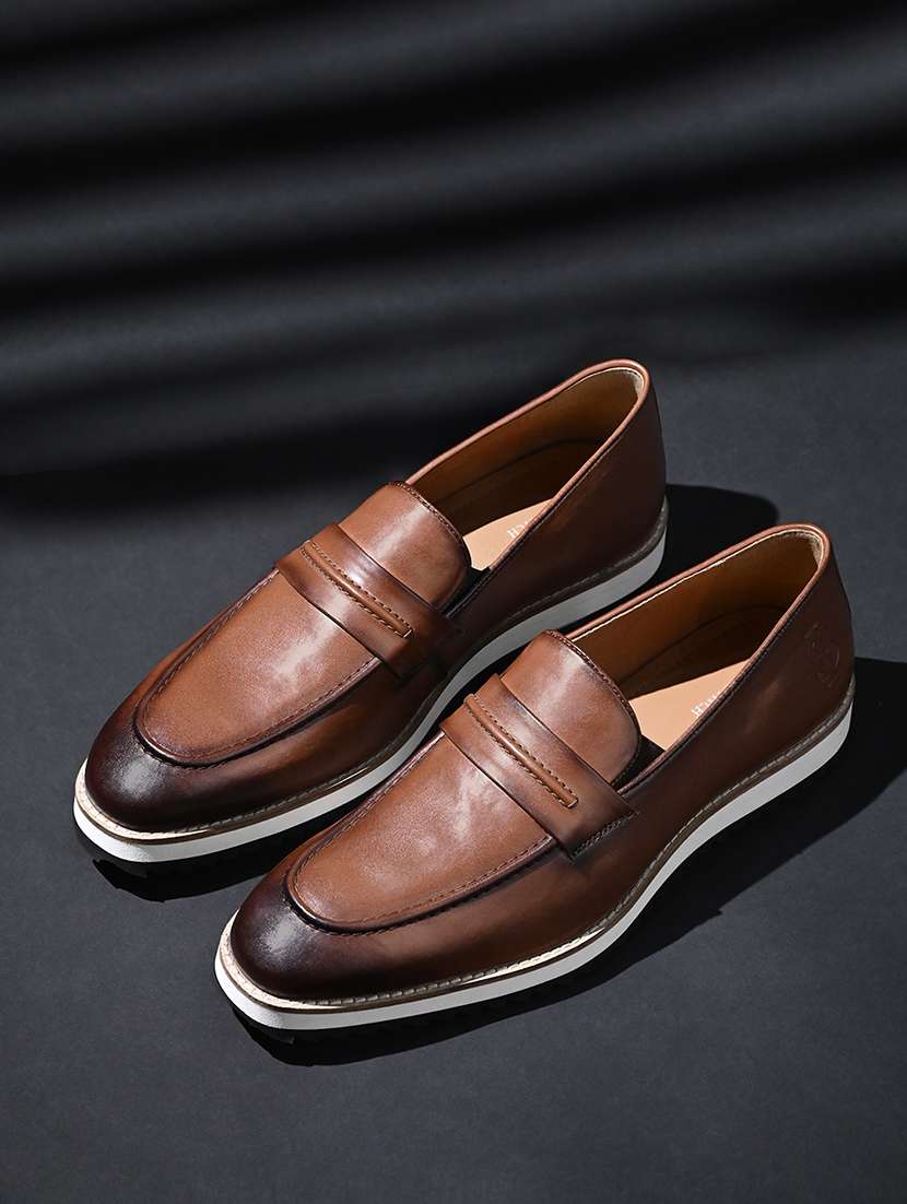 men's brown leather slip-on loafer shoes