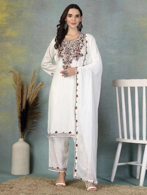 women embroidered long sleeve kurta pant with dupatta set - 21956978 -  Standard Image - 0