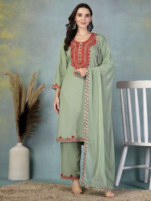 women three quarter sleeve kurta pant with dupatta set - 21956982 - Standard Image - 0