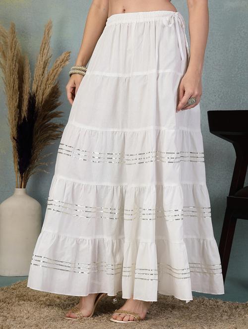 white cotton blend tiered maxi skirt - 21956991 -  Standard Image - 0