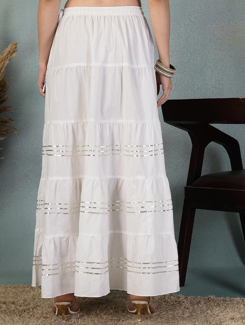 white cotton blend tiered maxi skirt - 21956991 - Standard Image - 3