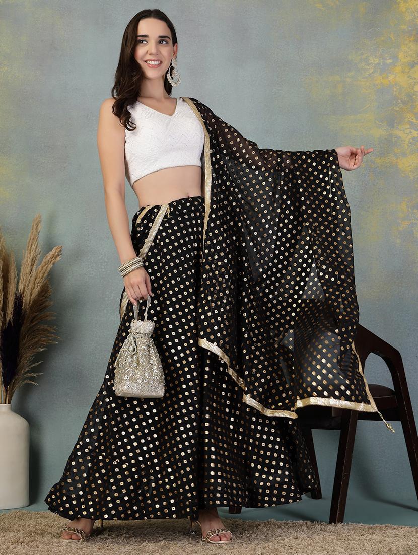 printed black and gold festive maxi skirt - 21956992 - Standard Image - 3