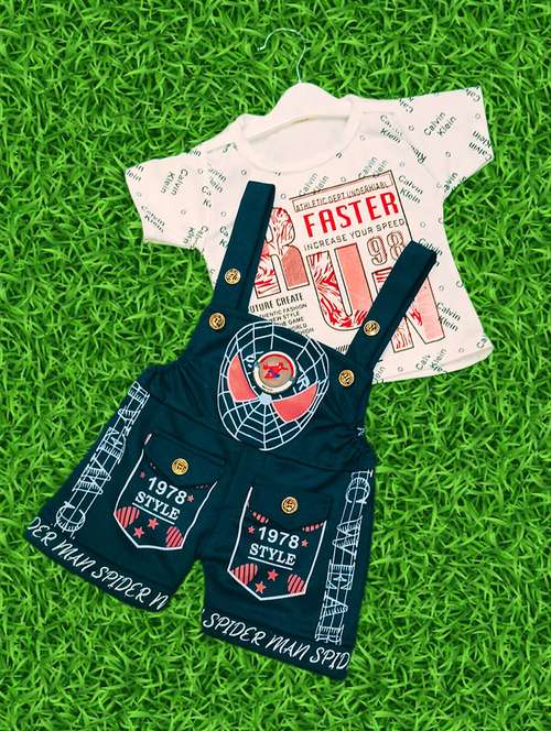 boys printed t-shirt & dungaree casual wear set
