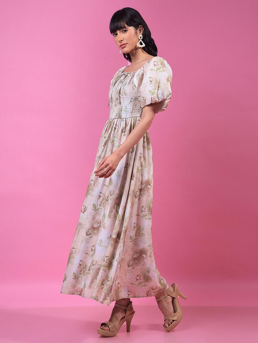 women floral print pufff sleeve fit & flare dress - 21957002 - Standard Image - 3