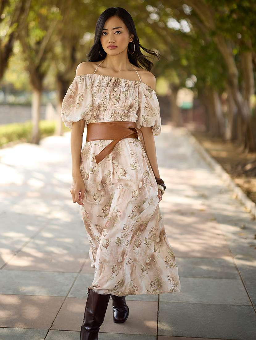 women floral print pufff sleeve fit & flare dress - 21957002 - Standard Image - 3
