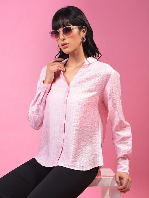 women solid collared long slevee regular fit shirt - 21957008 - Standard Image - 0