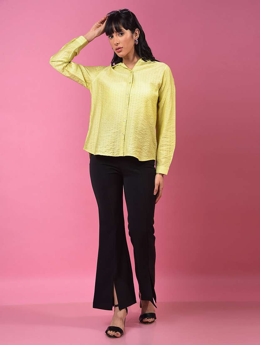 women solid collared long slevee regular fit shirt - 21957009 -  Standard Image - 5