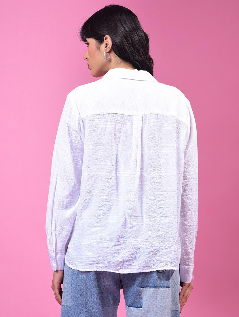 women solid collared long slevee relaxed fit shirt - 21957010 - Standard Image - 3