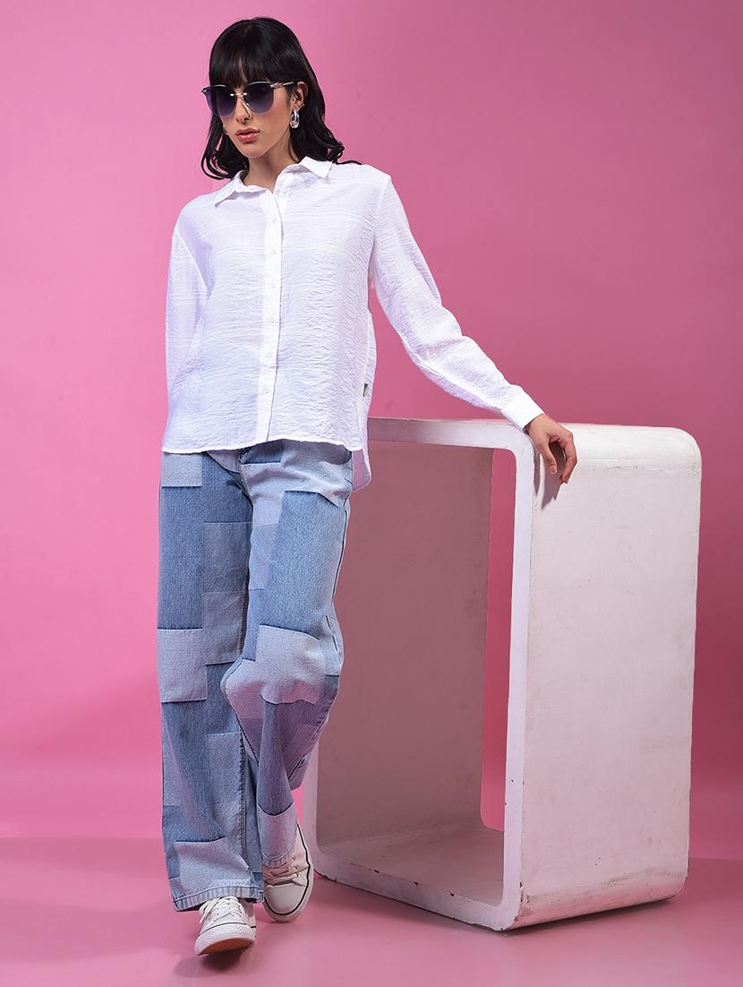 women solid collared long slevee relaxed fit shirt - 21957010 - Standard Image - 5