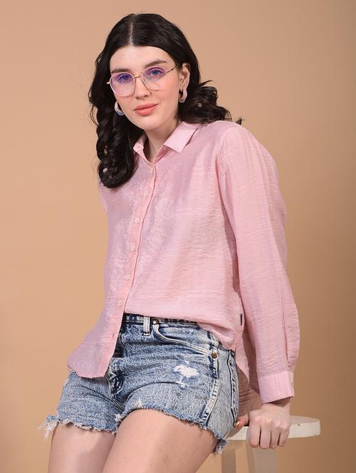 women solid collared long sleeve regular fit shirt - 21957017 -  Standard Image - 0